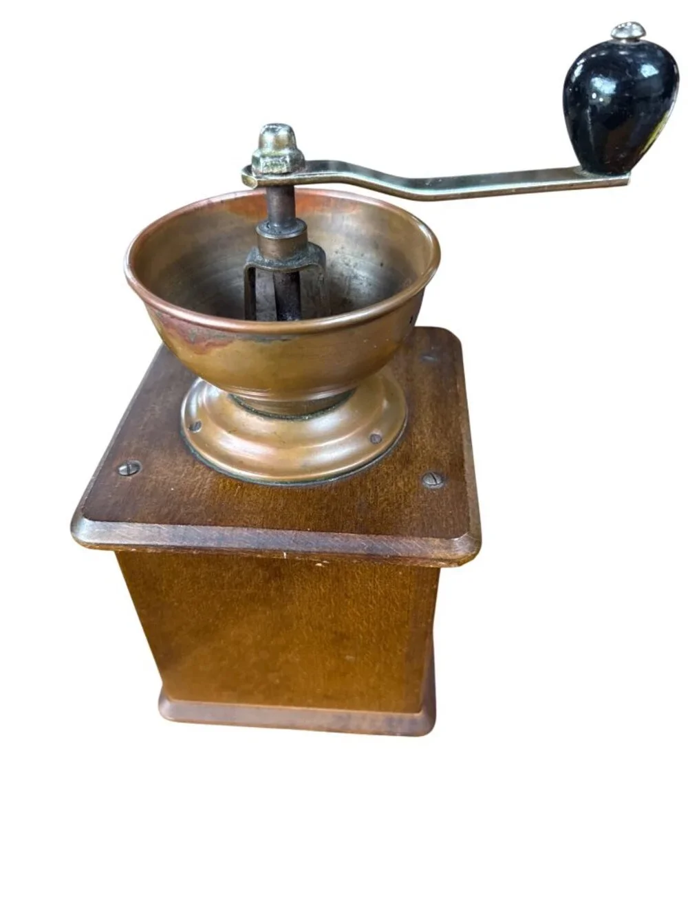 Vintage Wooden Coffee Grinder With Brass Bowl & Drawer Made In Western Germany